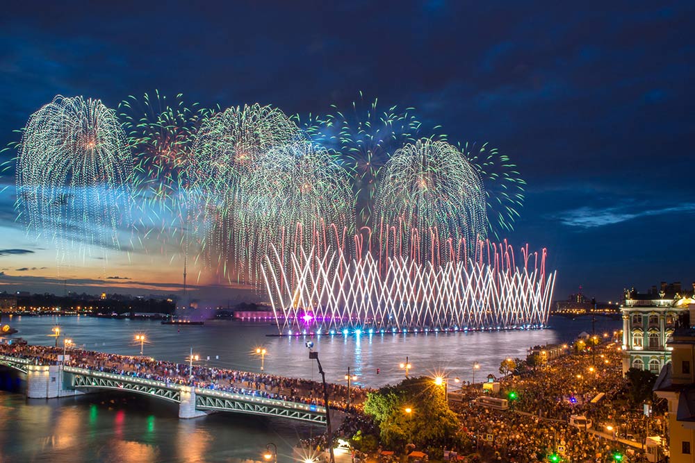 Water show and fireworks during the Scarlet Sails St Petersburg